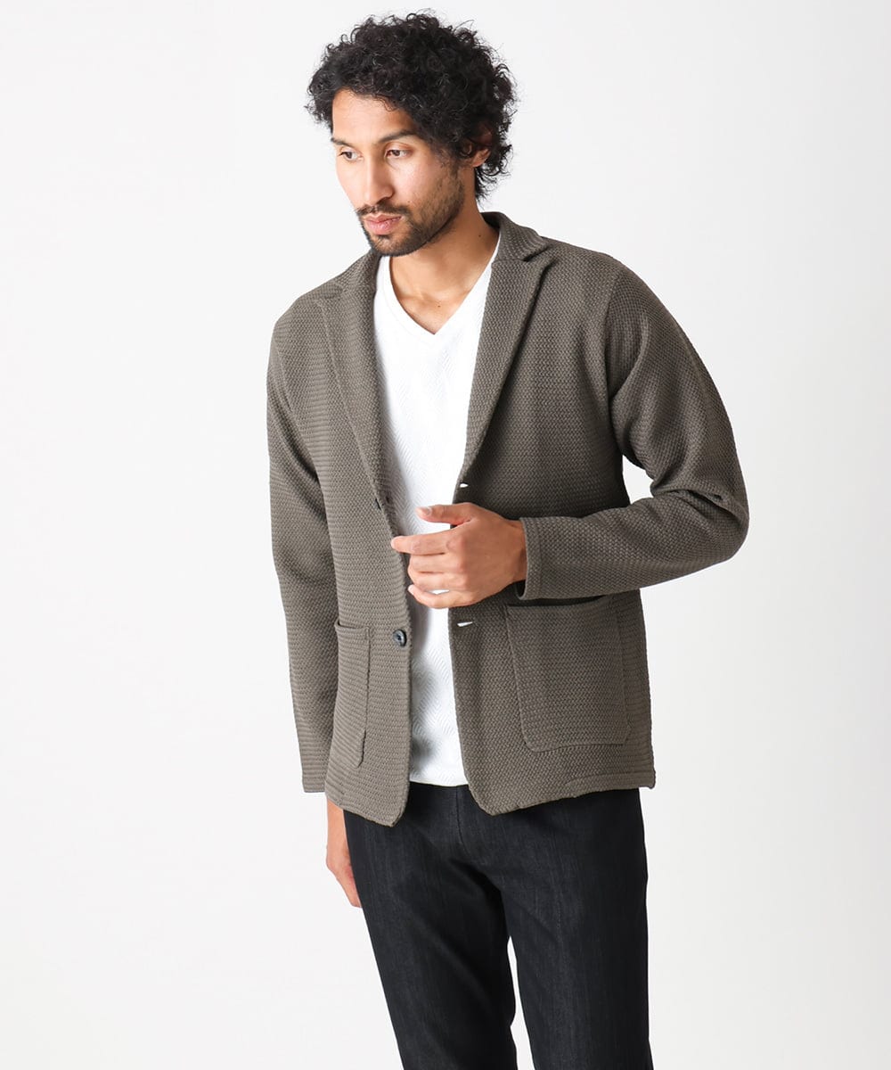 MNFAC53270 MICHEL KLEIN HOMME(ミッシェルクラン オム) ハイゲージニットテーラードジャケット セットアップ ブラウン
