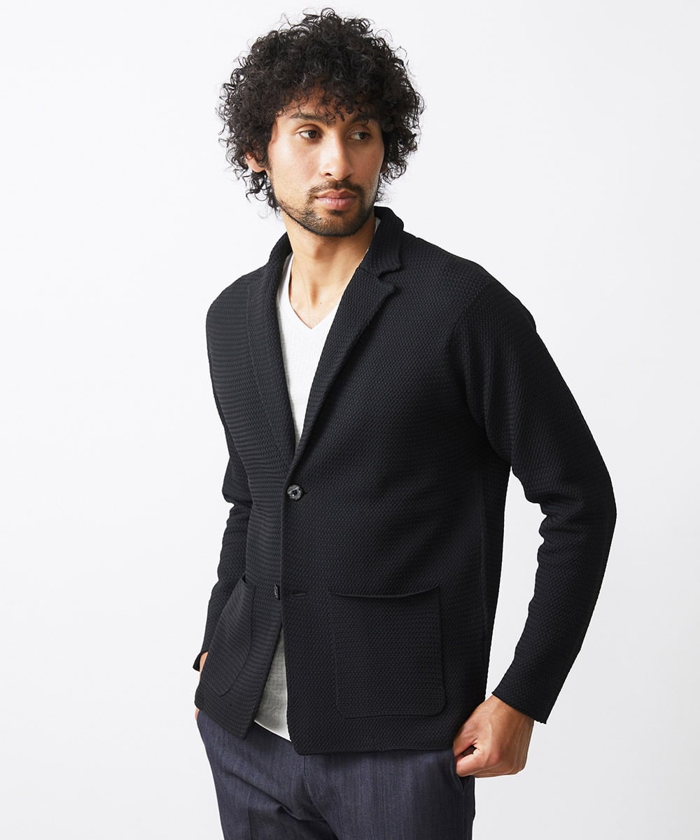 MNFAC53270 MICHEL KLEIN HOMME(ミッシェルクラン オム) ハイゲージニットテーラードジャケット セットアップ ブラック