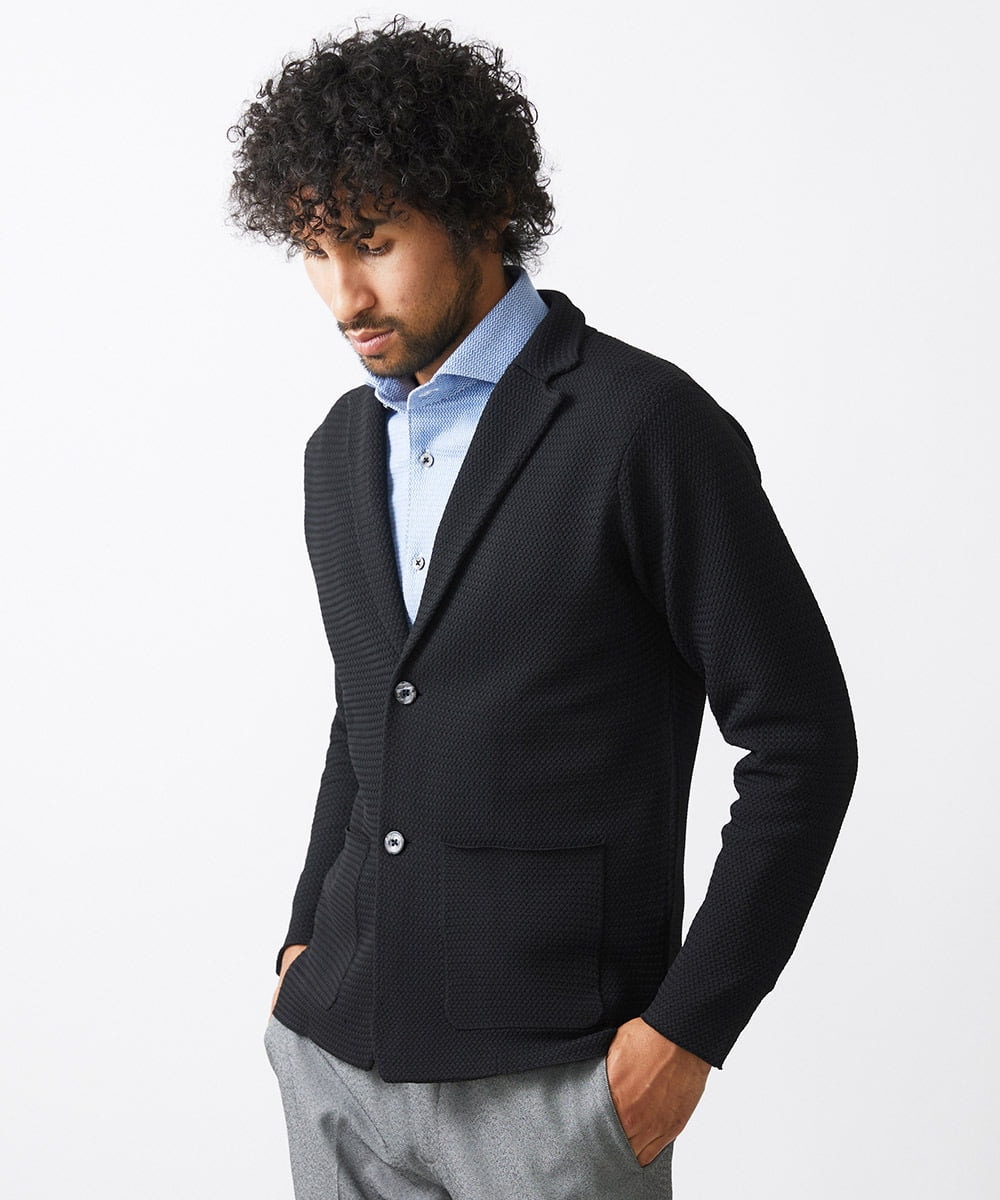 MNFAC53270 MICHEL KLEIN HOMME(ミッシェルクラン オム) ハイゲージニットテーラードジャケット セットアップ ブラック