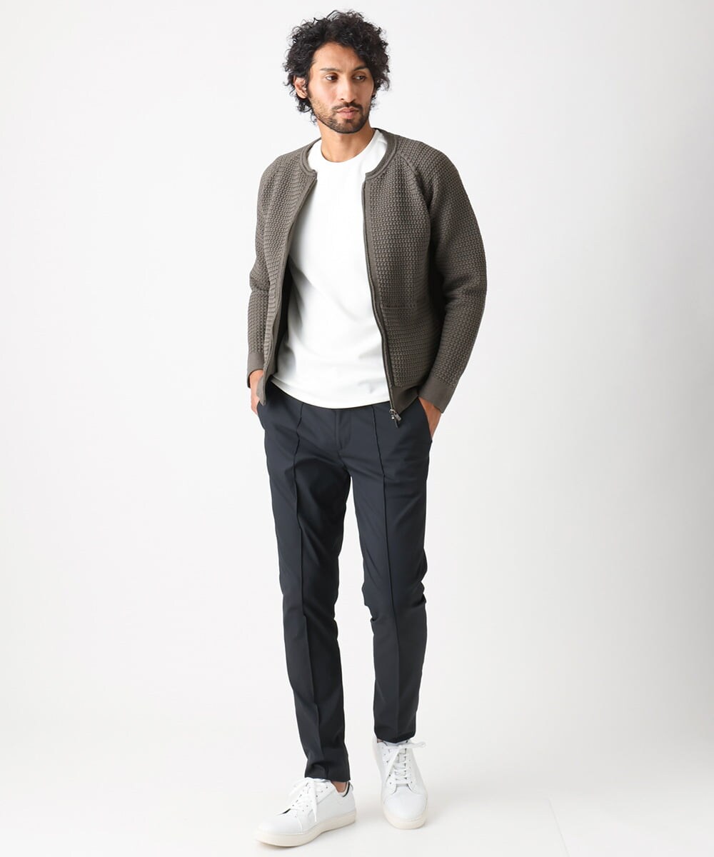 MNFAC54230 MICHEL KLEIN HOMME(ミッシェルクラン オム) ニットノーカラーブルゾン セットアップ ブラウン