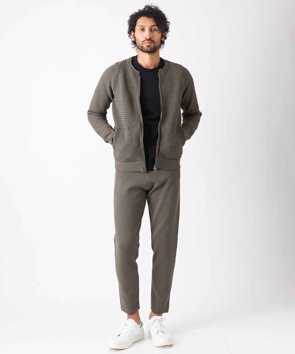 MNFAC54230 MICHEL KLEIN HOMME(ミッシェルクラン オム) ニットノーカラーブルゾン セットアップ ブラウン