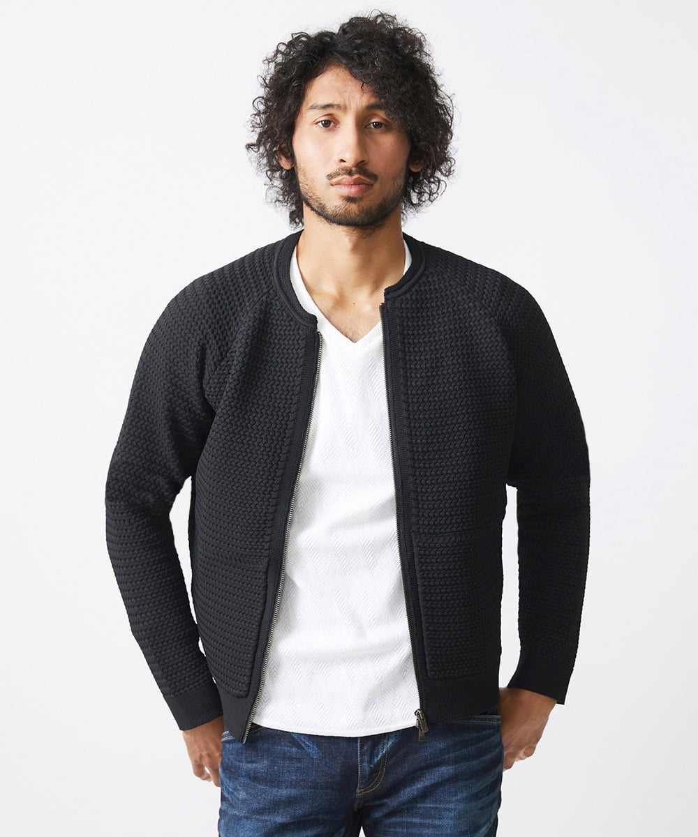 MNFAC54230 MICHEL KLEIN HOMME(ミッシェルクラン オム) ニットノーカラーブルゾン セットアップ ブラック