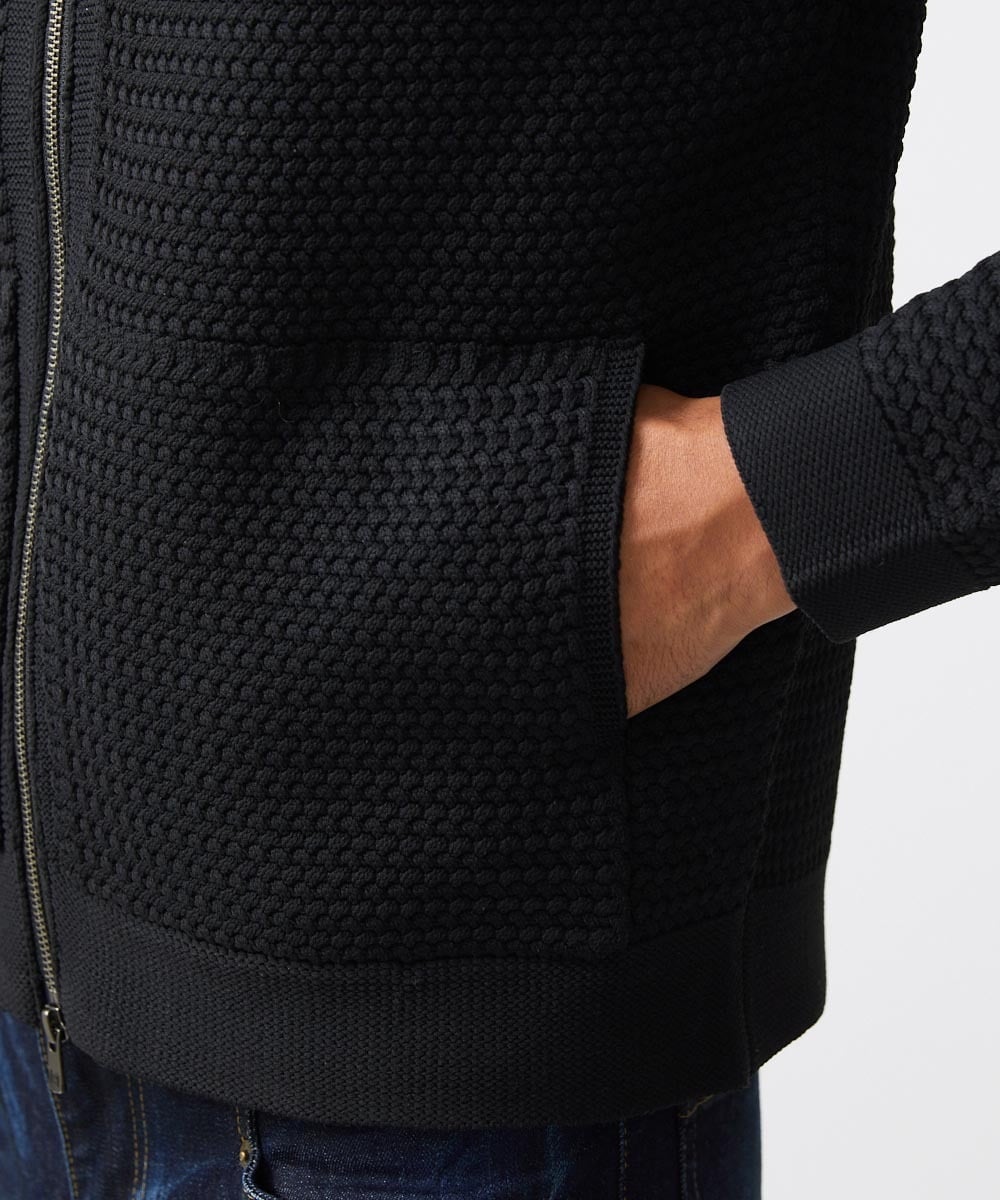 MNFAC54230 MICHEL KLEIN HOMME(ミッシェルクラン オム) ニットノーカラーブルゾン セットアップ ブラック
