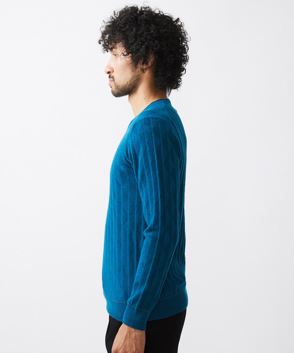 MNFAC55250 MICHEL KLEIN HOMME(ミッシェルクラン オム) ダイヤ柄Vネックニット カーキ
