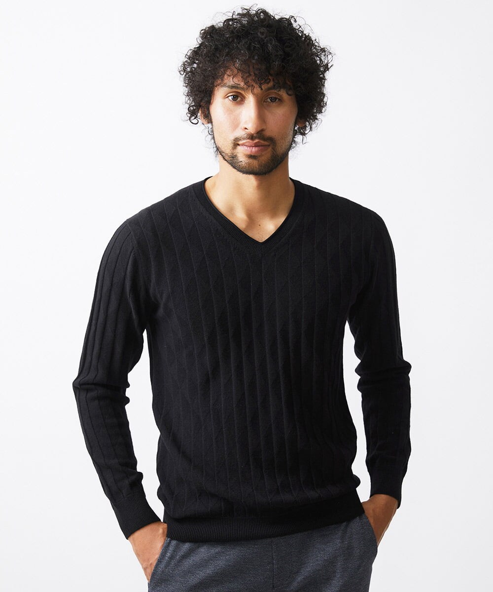 MNFAC55250 MICHEL KLEIN HOMME(ミッシェルクラン オム) ダイヤ柄Vネックニット ブラック