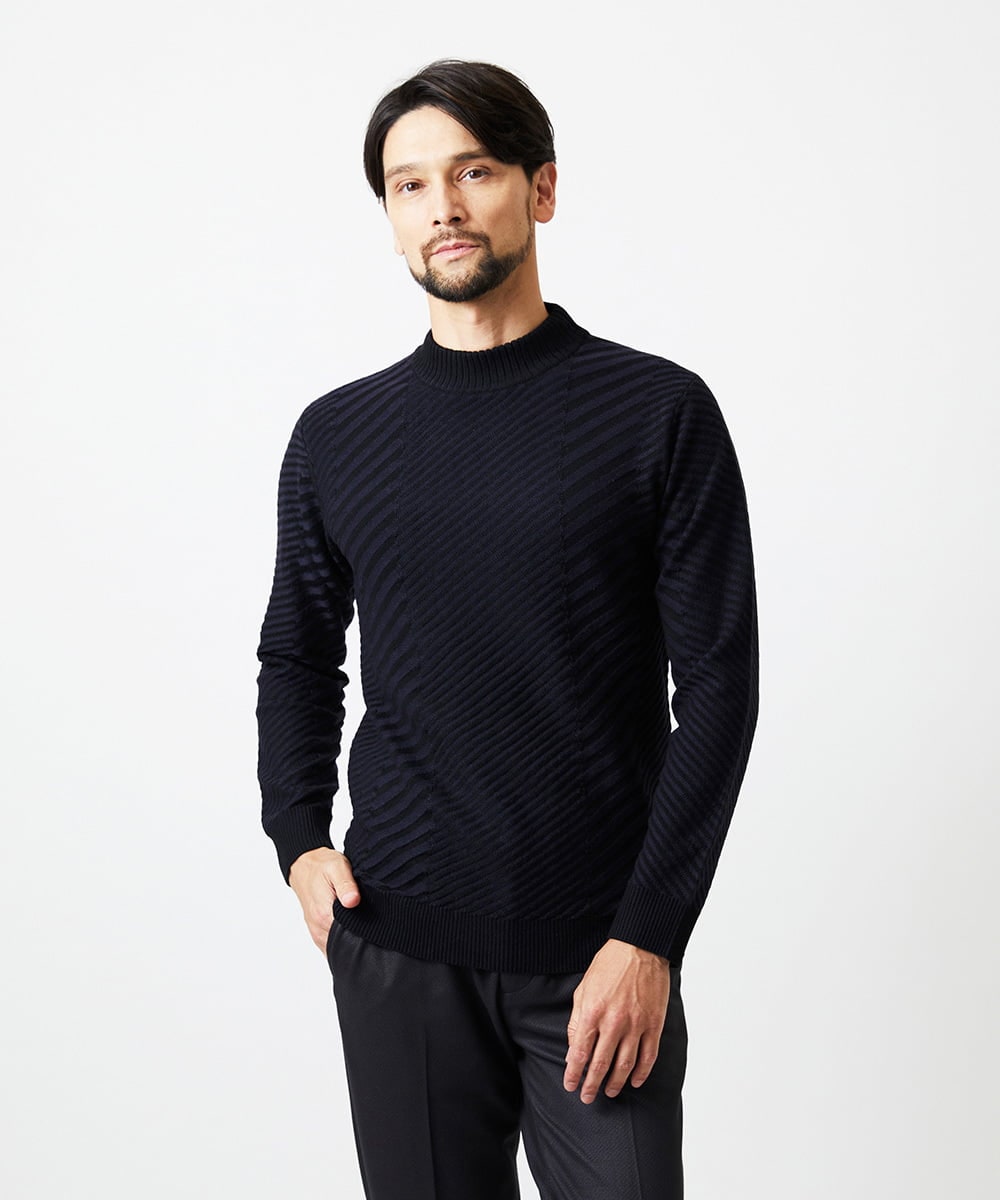 MNFAF01180 MICHEL KLEIN HOMME(ミッシェルクラン オム) グラデーションモックネックニット ネイビー