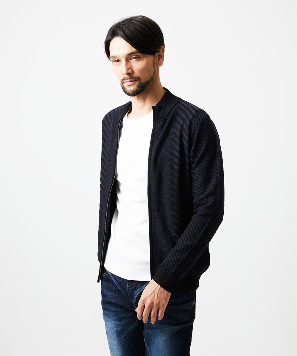 MNFAF02200 MICHEL KLEIN HOMME(ミッシェルクラン オム) グラデーションスタンドカラーニットブルゾン ネイビー