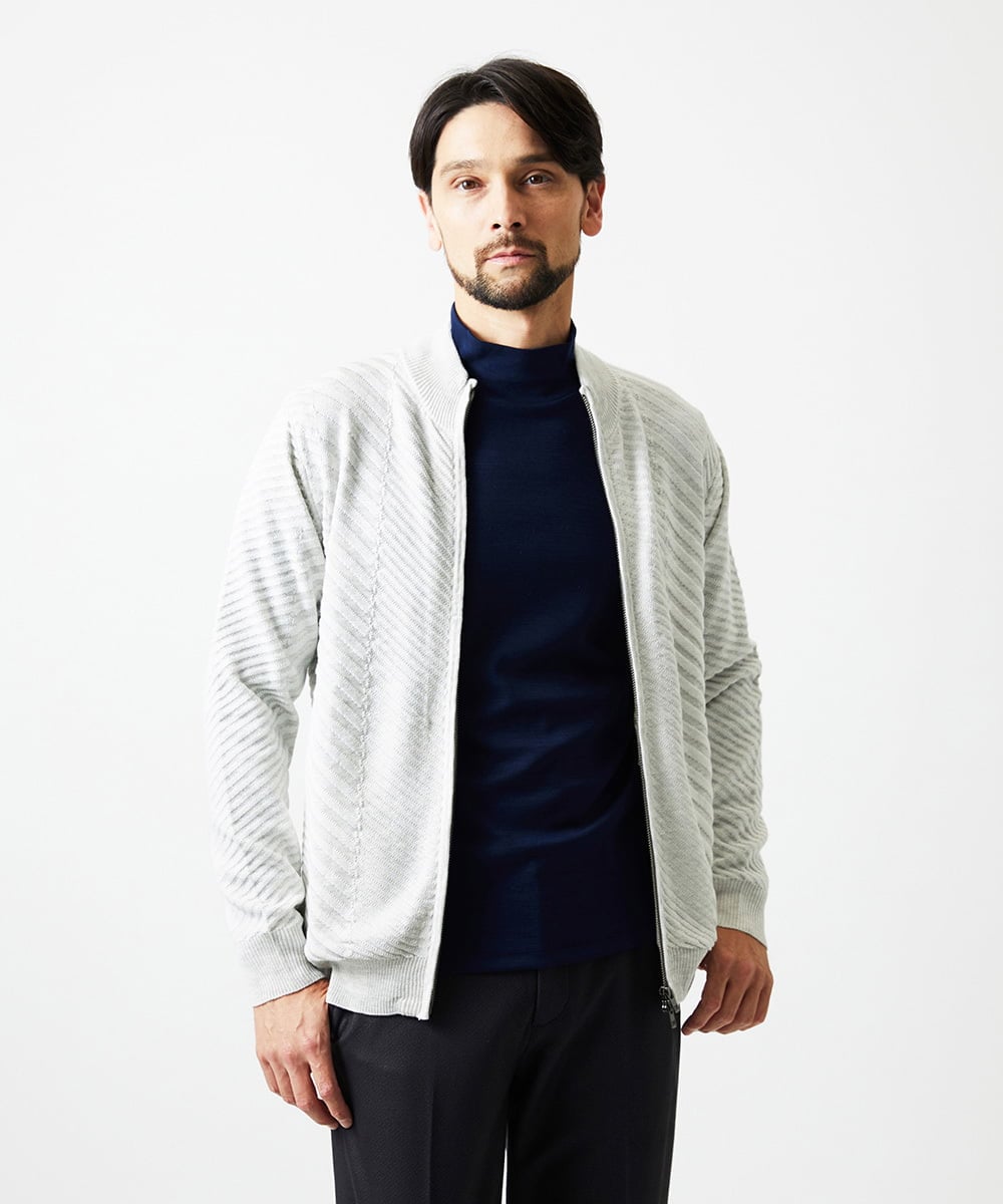 MNFAF02200 MICHEL KLEIN HOMME(ミッシェルクラン オム) グラデーションスタンドカラーニットブルゾン ライトグレー