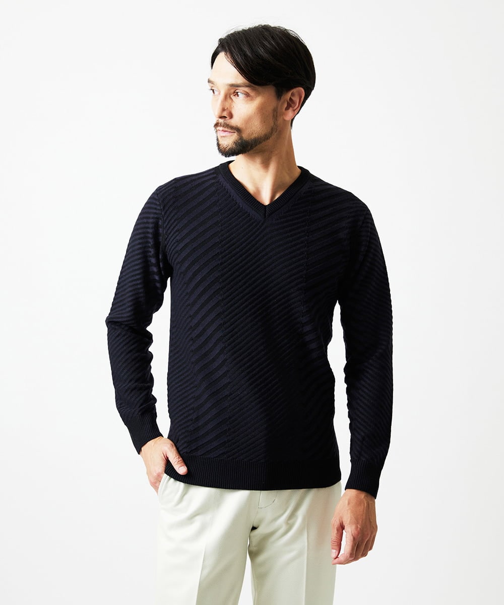 MNFAF03170 MICHEL KLEIN HOMME(ミッシェルクラン オム) グラデーションVネックニット ネイビー