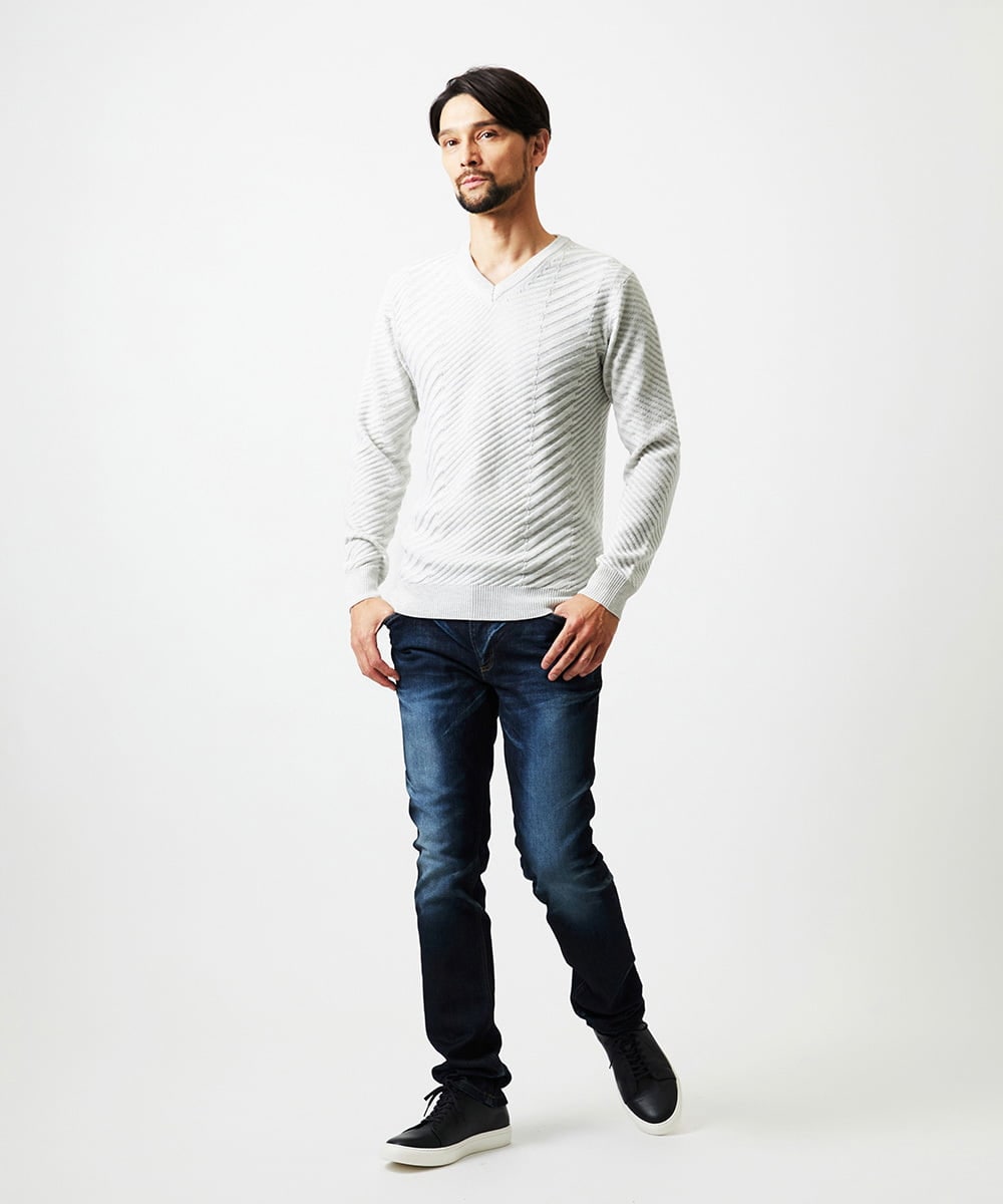 MNFAF03170 MICHEL KLEIN HOMME(ミッシェルクラン オム) グラデーションVネックニット ライトグレー