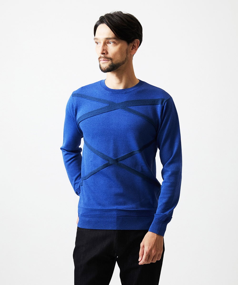 MNFAF50180 MICHEL KLEIN HOMME(ミッシェルクラン オム) 切り替えクルーネックニット ブルー
