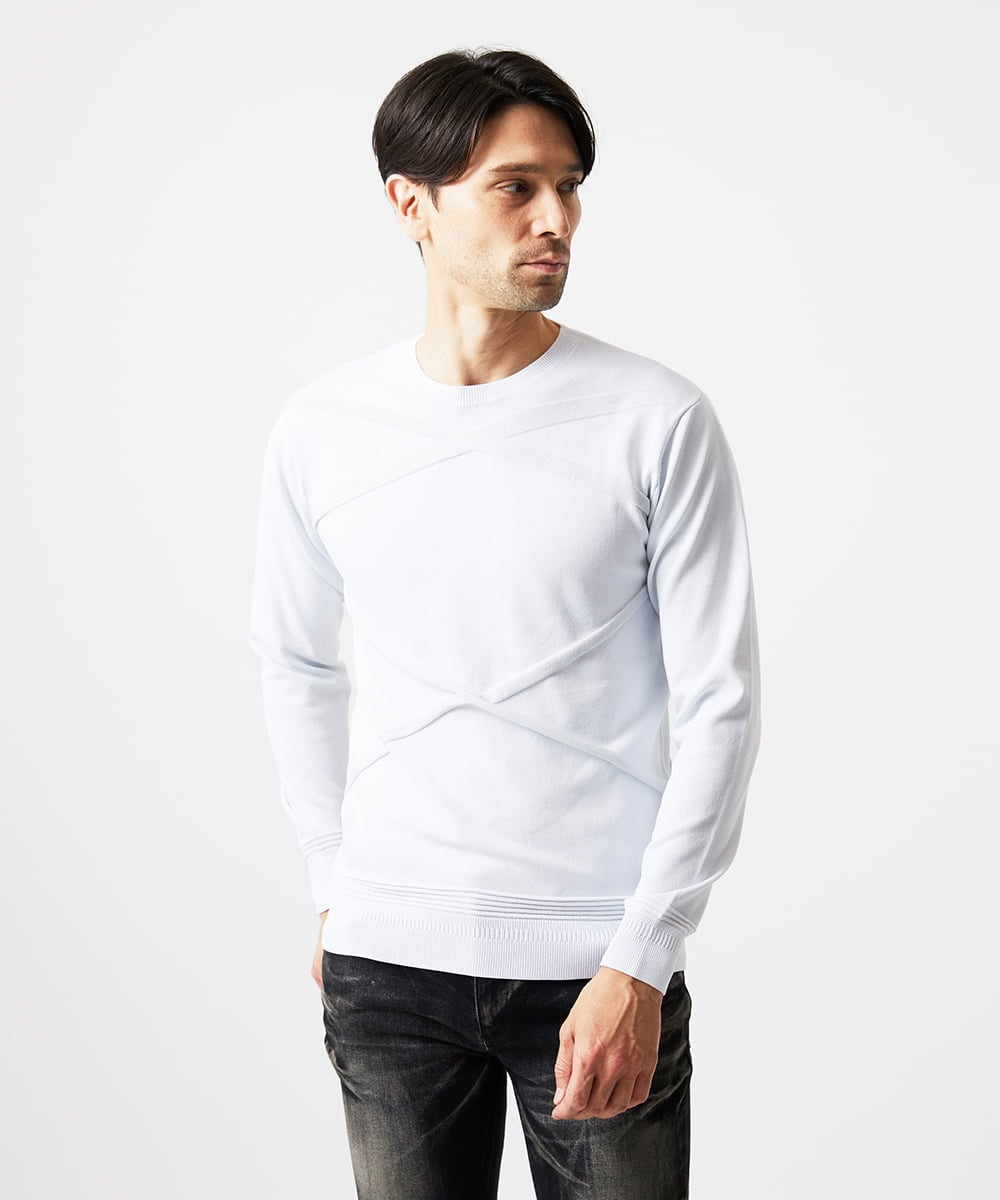 MNFAF50180 MICHEL KLEIN HOMME(ミッシェルクラン オム) 切り替えクルーネックニット ホワイト