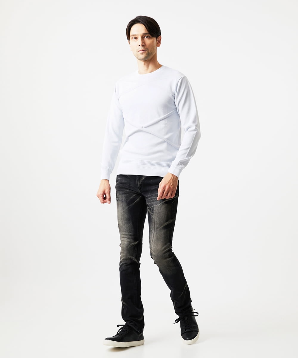 MNFAF50180 MICHEL KLEIN HOMME(ミッシェルクラン オム) 切り替えクルーネックニット ホワイト