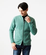 MNFAF51230 MICHEL KLEIN HOMME(ミッシェルクラン オム) 編み込みスタンドカラーニットブルゾン グリーン