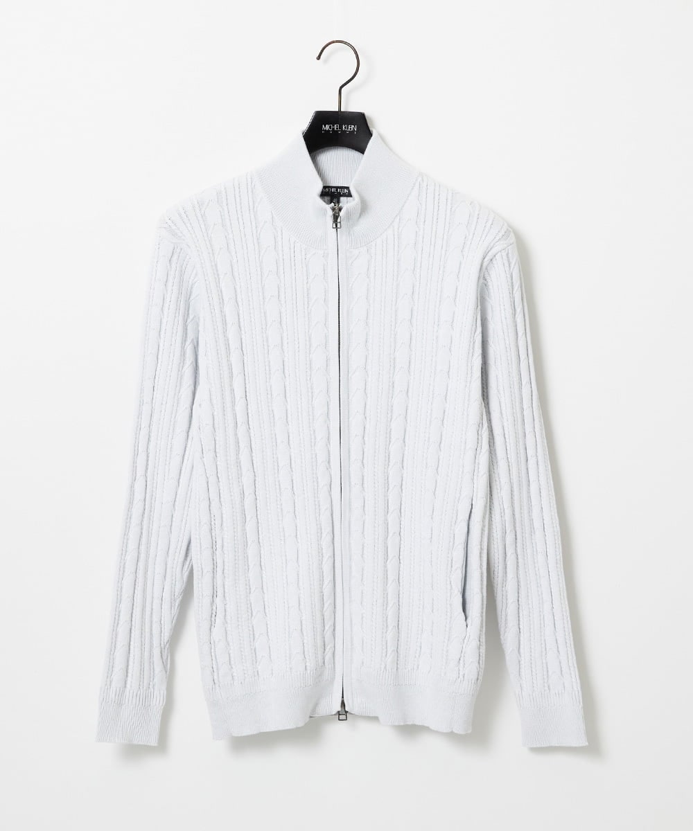 MNFAF51230 MICHEL KLEIN HOMME(ミッシェルクラン オム) 編み込みスタンドカラーニットブルゾン ライトグレー