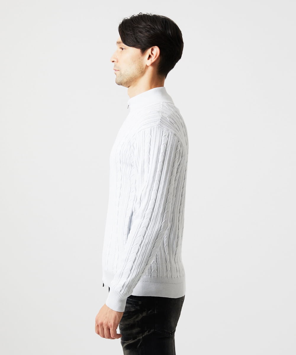 MNFAF51230 MICHEL KLEIN HOMME(ミッシェルクラン オム) 編み込みスタンドカラーニットブルゾン ライトグレー