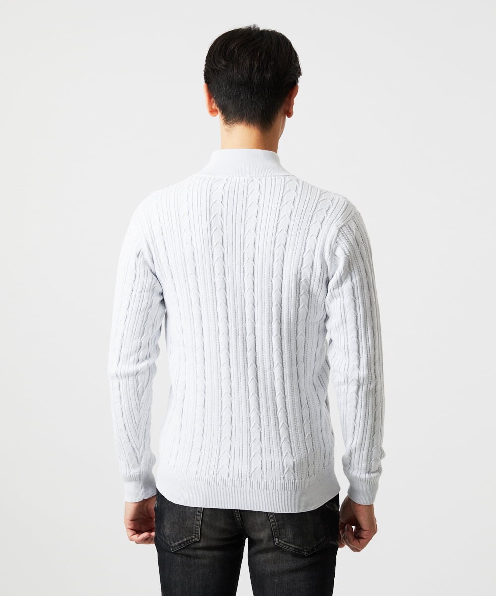 MNFAF51230 MICHEL KLEIN HOMME(ミッシェルクラン オム) 編み込みスタンドカラーニットブルゾン ライトグレー