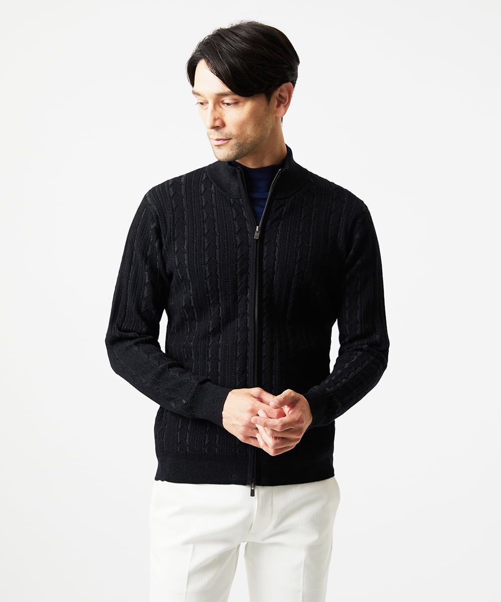 MNFAF51230 MICHEL KLEIN HOMME(ミッシェルクラン オム) 編み込みスタンドカラーニットブルゾン ブラック