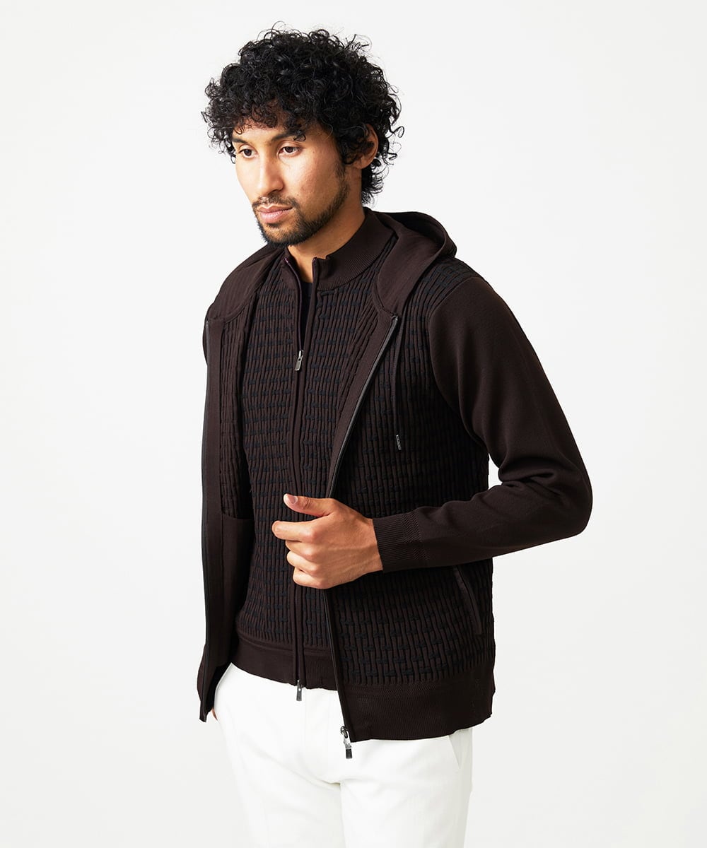 MNFAF54230 MICHEL KLEIN HOMME(ミッシェルクラン オム) 【セットアップ】ニットジップアップパーカー ブラウン