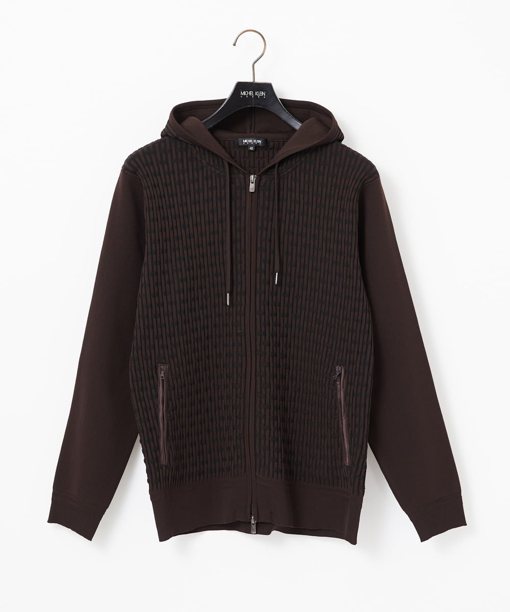 MNFAF54230 MICHEL KLEIN HOMME(ミッシェルクラン オム) 【セットアップ】ニットジップアップパーカー ブラウン