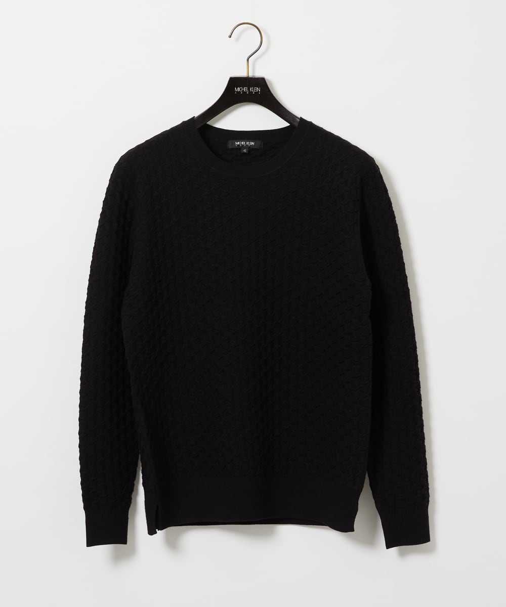 MNFAI52210 MICHEL KLEIN HOMME(ミッシェルクラン オム) 立体編柄クルーネックニット ブラック