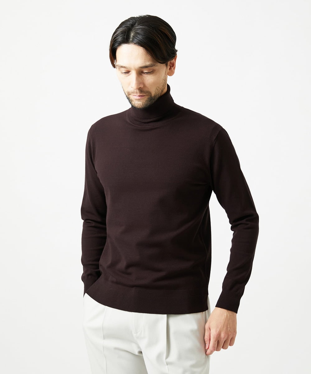 MNFAI53210 MICHEL KLEIN HOMME(ミッシェルクラン オム) 天竺編タートルネックニット ブラウン