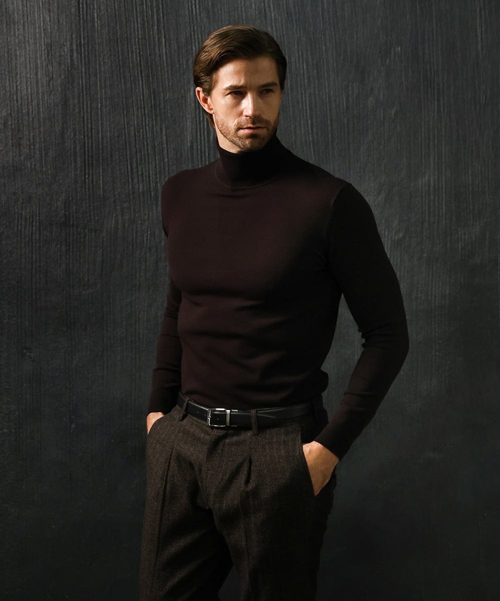 MNFAI53210 MICHEL KLEIN HOMME(ミッシェルクラン オム) 天竺編タートルネックニット ブラウン