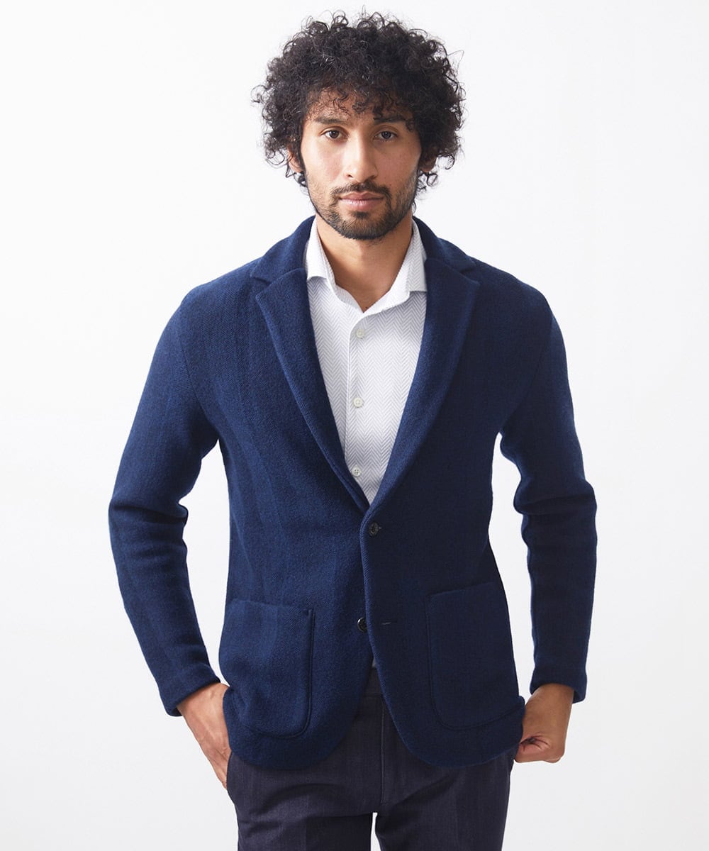 MNFCA81630 MICHEL KLEIN HOMME(ミッシェルクラン オム) 《日本製》へリンボン柄ウールニットジャケット ネイビー