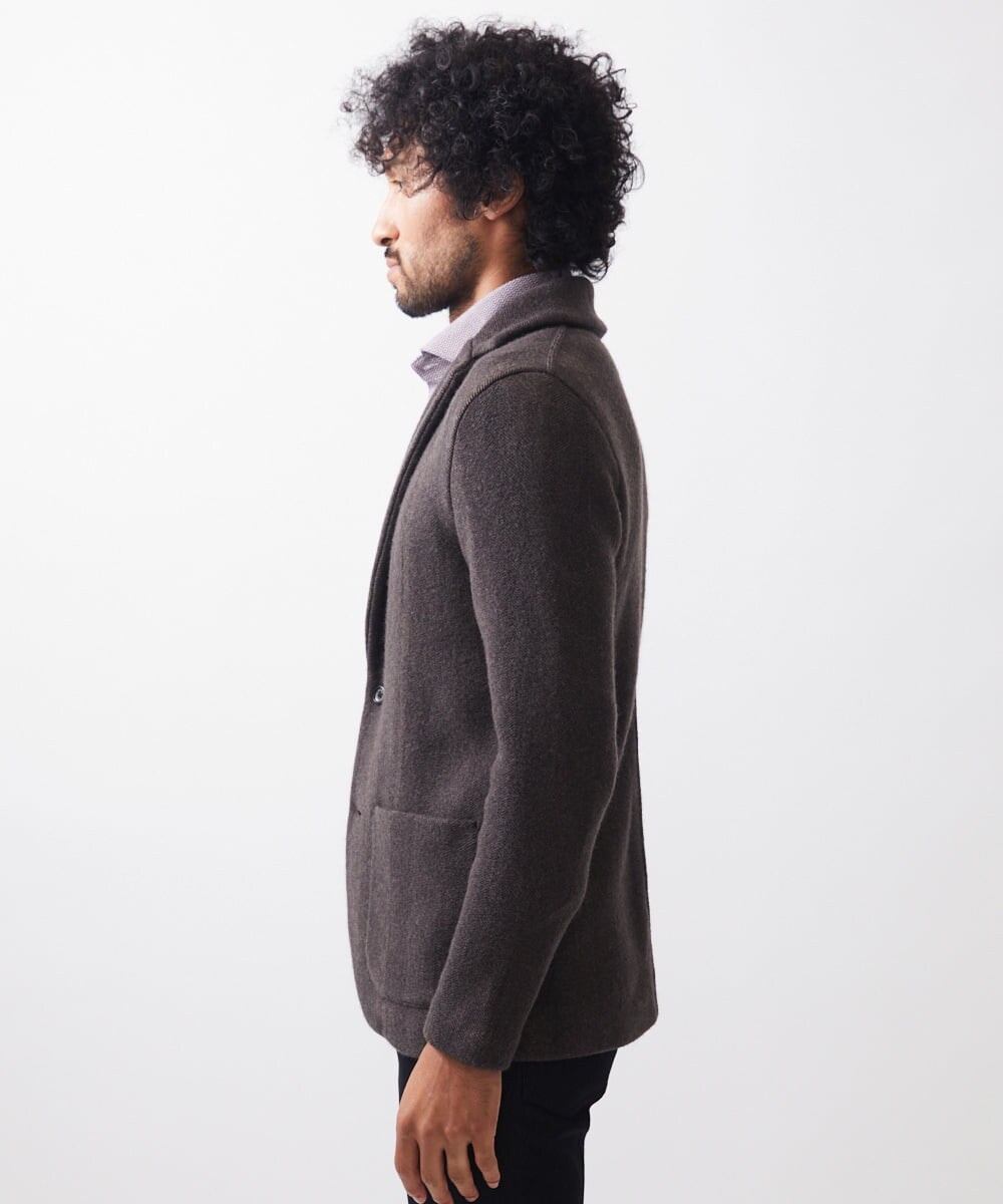MNFCA81630 MICHEL KLEIN HOMME(ミッシェルクラン オム) 《日本製》へリンボン柄ウールニットジャケット ブラウン