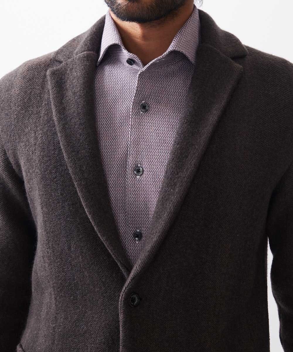 MNFCA81630 MICHEL KLEIN HOMME(ミッシェルクラン オム) 《日本製》へリンボン柄ウールニットジャケット ブラウン