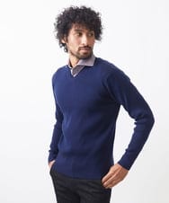 MNFCC61200 MICHEL KLEIN HOMME(ミッシェルクラン オム) リブ編みVネックニット ネイビー