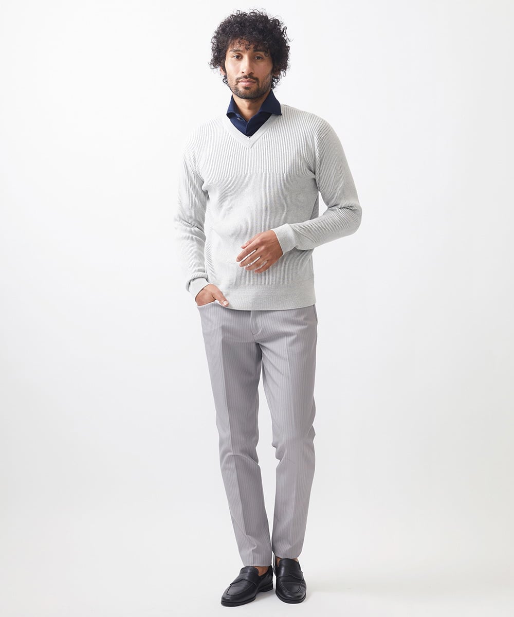 MNFCC61200 MICHEL KLEIN HOMME(ミッシェルクラン オム) リブ編みVネックニット ライトグレー