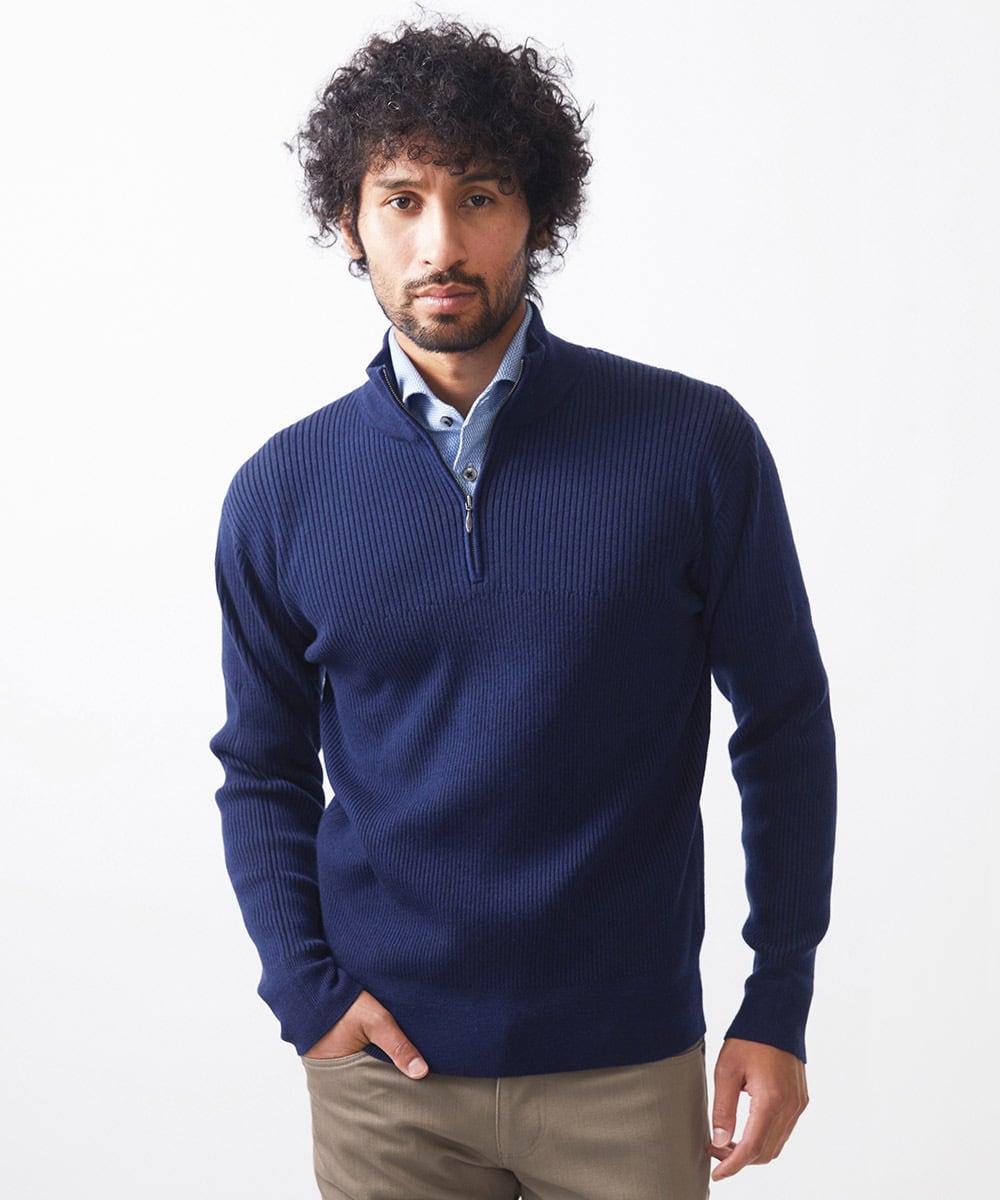 MNFCC62210 MICHEL KLEIN HOMME(ミッシェルクラン オム) リブ編みハーフジップニット ネイビー