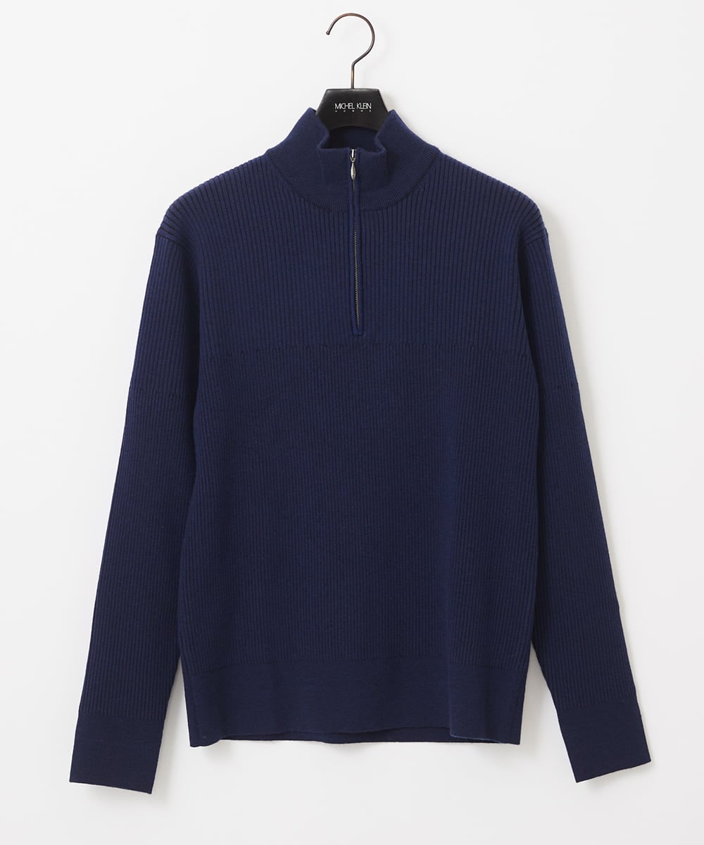 MNFCC62210 MICHEL KLEIN HOMME(ミッシェルクラン オム) リブ編みハーフジップニット ネイビー
