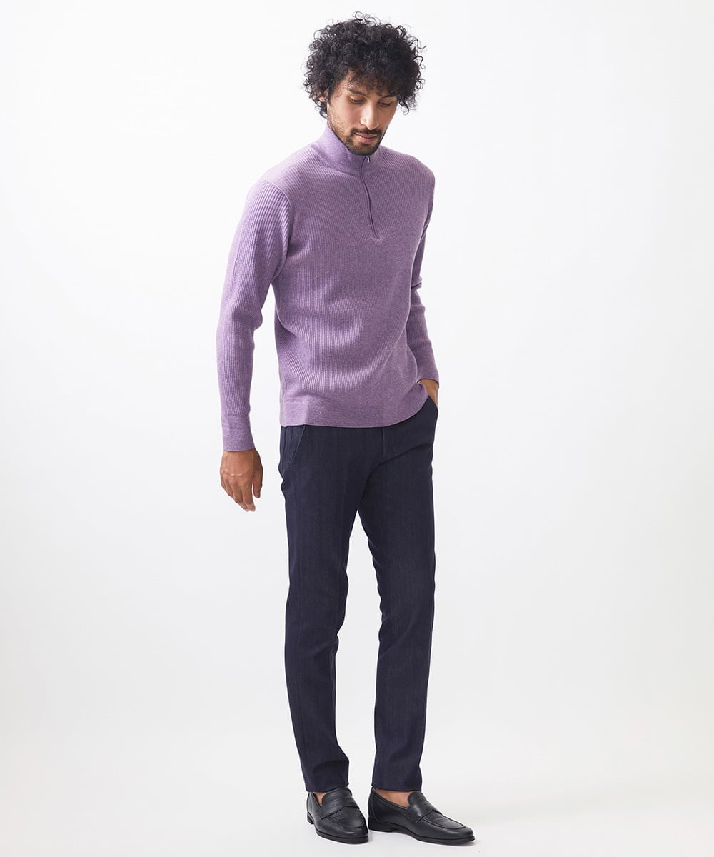 MNFCC62210 MICHEL KLEIN HOMME(ミッシェルクラン オム) リブ編みハーフジップニット パープル