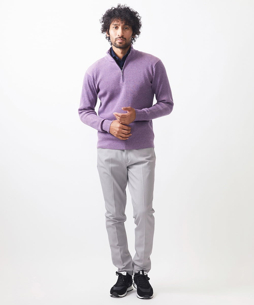 MNFCC62210 MICHEL KLEIN HOMME(ミッシェルクラン オム) リブ編みハーフジップニット パープル