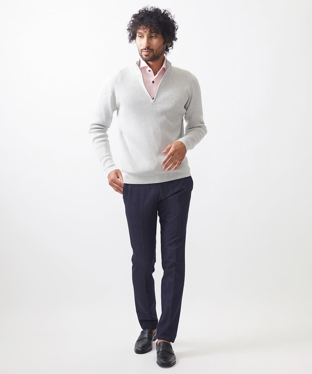 MNFCC62210 MICHEL KLEIN HOMME(ミッシェルクラン オム) リブ編みハーフジップニット ライトグレー
