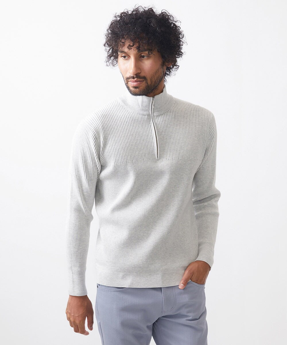 MNFCC62210 MICHEL KLEIN HOMME(ミッシェルクラン オム) リブ編みハーフジップニット ライトグレー