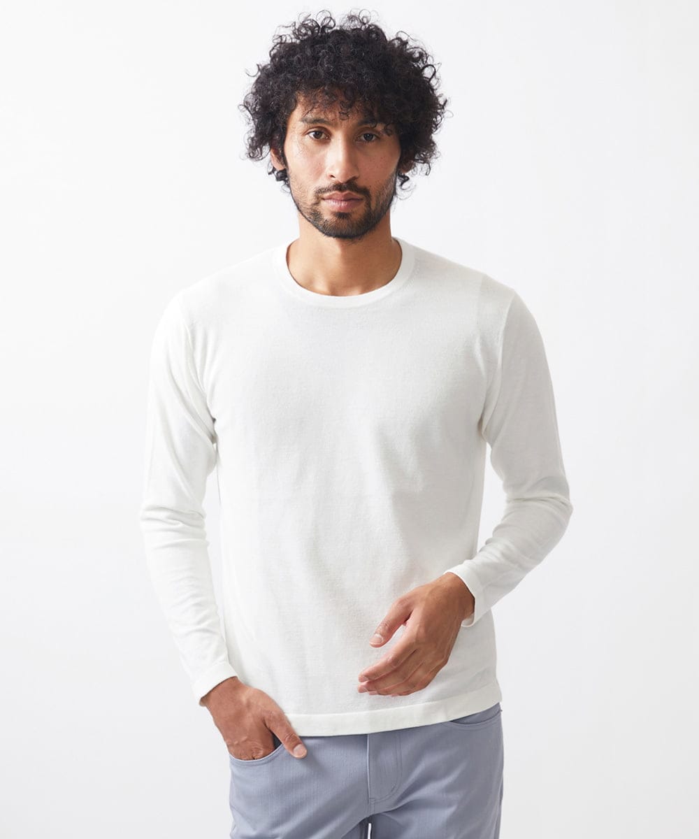 MNFCC65210 MICHEL KLEIN HOMME(ミッシェルクラン オム) ハイゲージクルーネック長袖ニット ホワイト