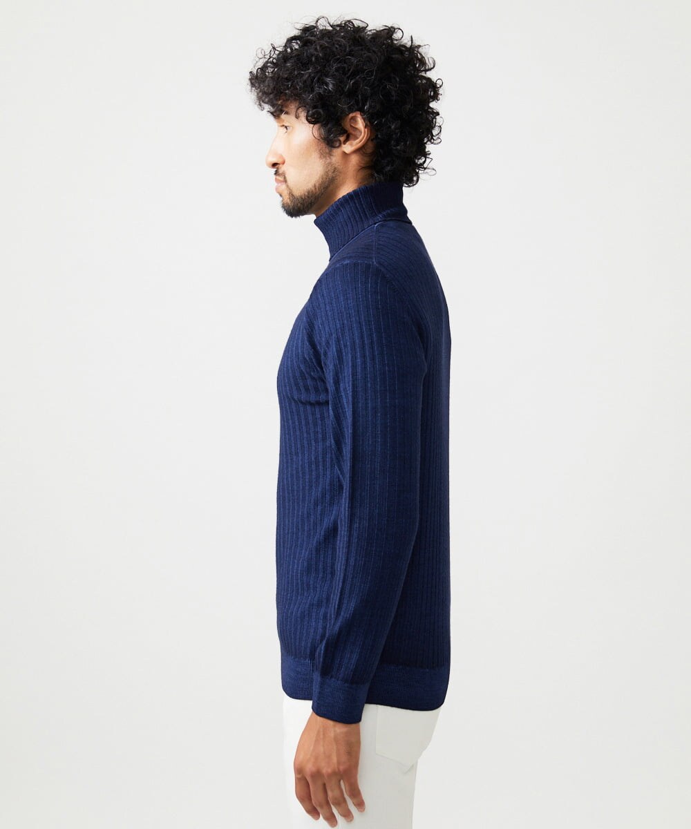 MNFCF11210 MICHEL KLEIN HOMME(ミッシェルクラン オム) ガーメントダイリブ　タートルネックニット ネイビー