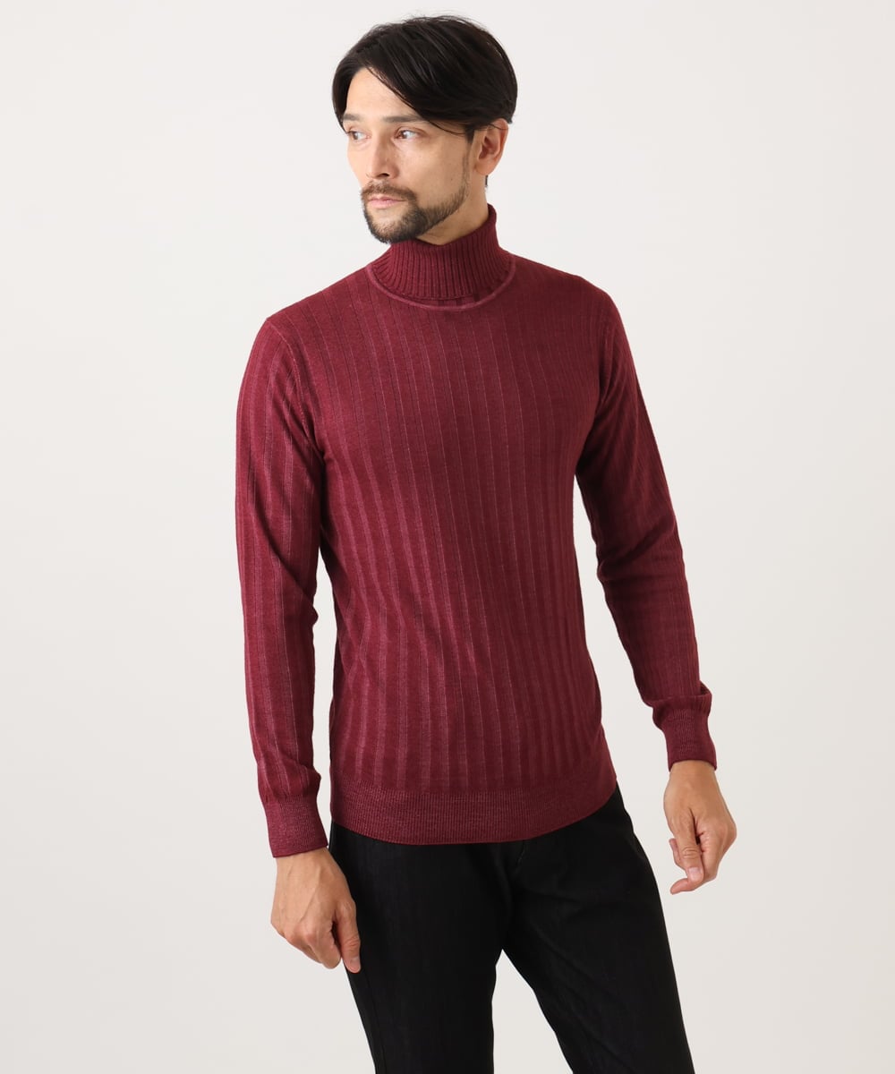 MNFCF11210 MICHEL KLEIN HOMME(ミッシェルクラン オム) ガーメントダイリブ　タートルネックニット パープル