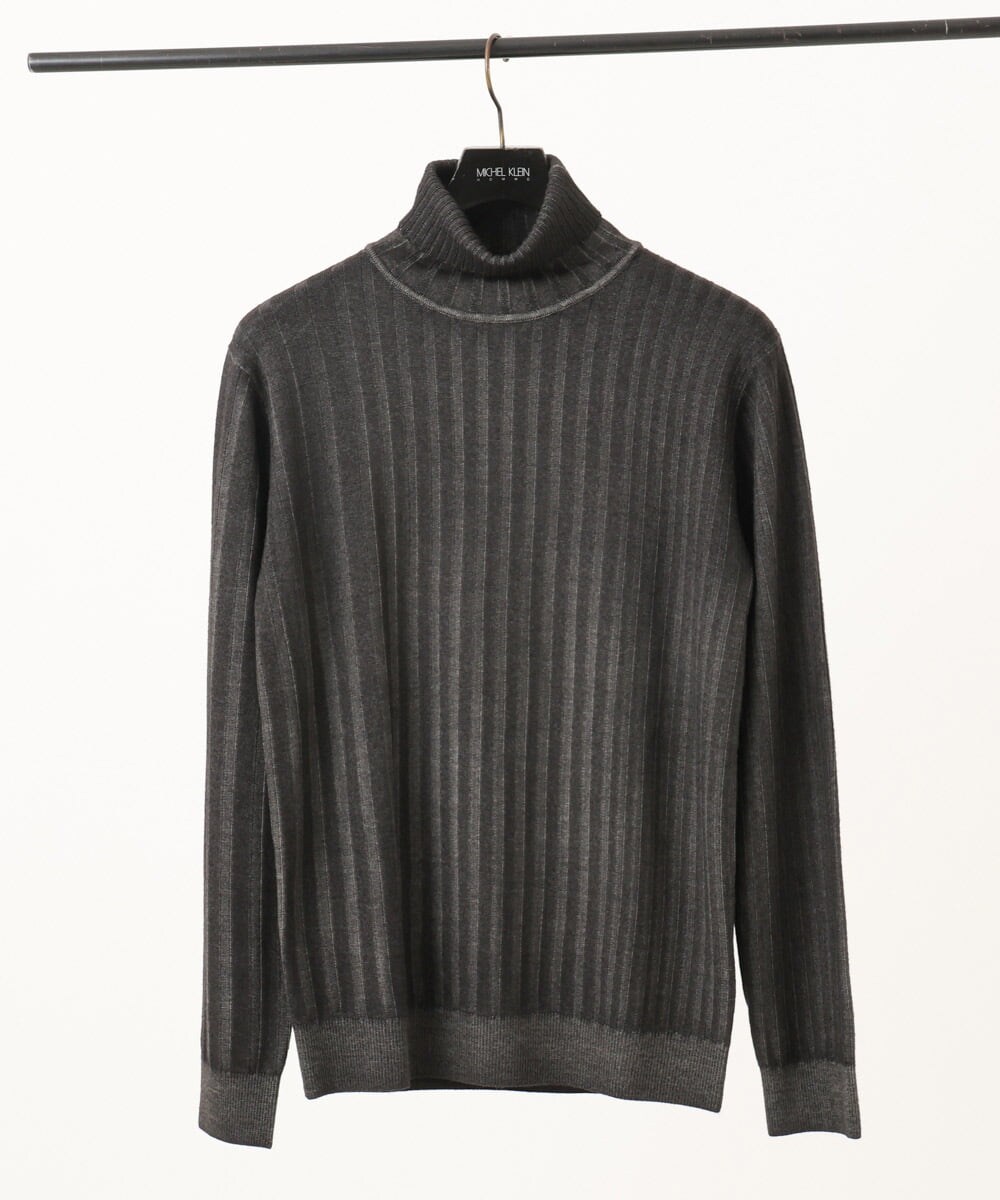 MNFCF11210 MICHEL KLEIN HOMME(ミッシェルクラン オム) ガーメントダイリブ　タートルネックニット ダークグレー