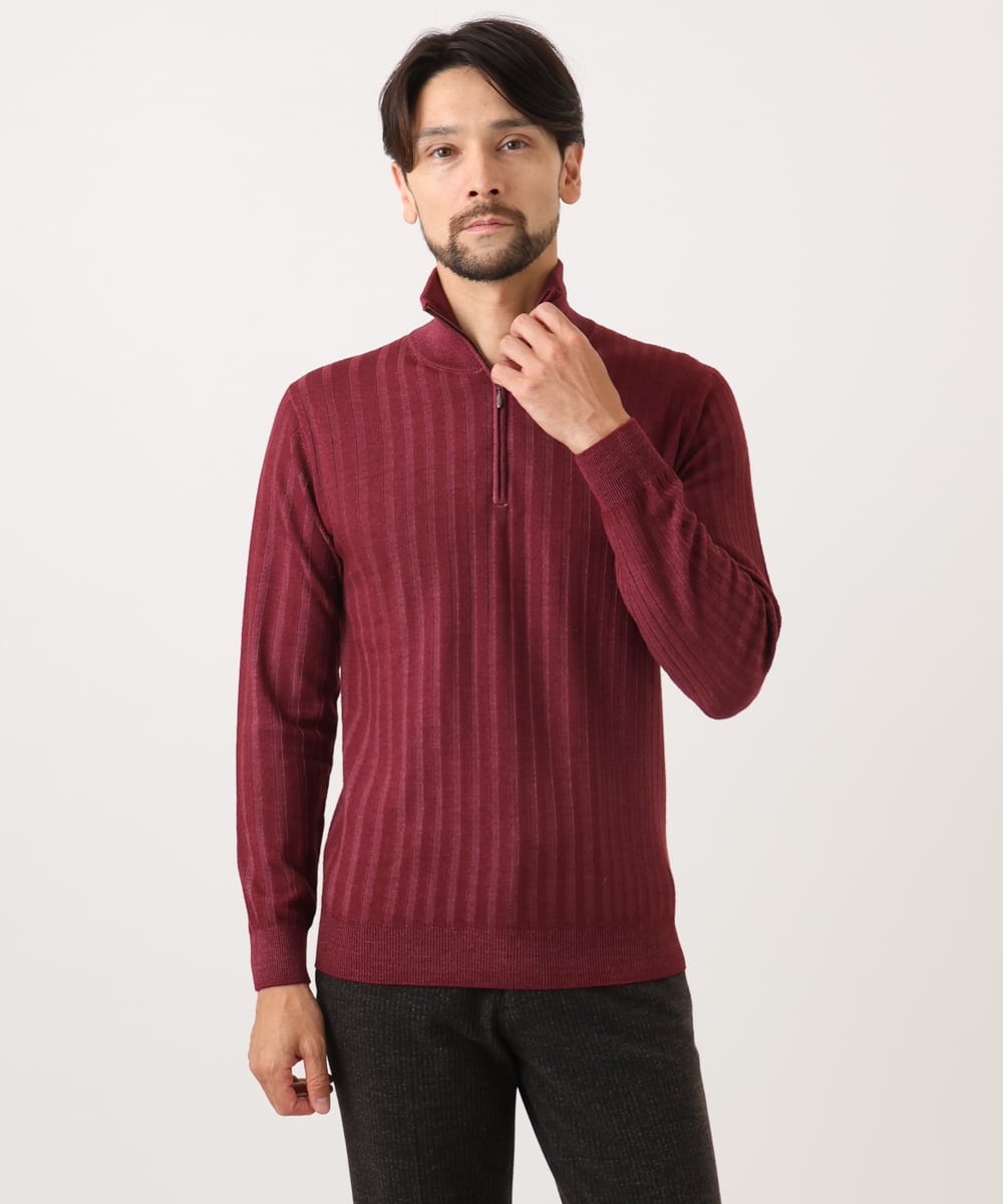 MNFCF12230 MICHEL KLEIN HOMME(ミッシェルクラン オム) ガーメントダイリブ　 ハーフジップニット パープル