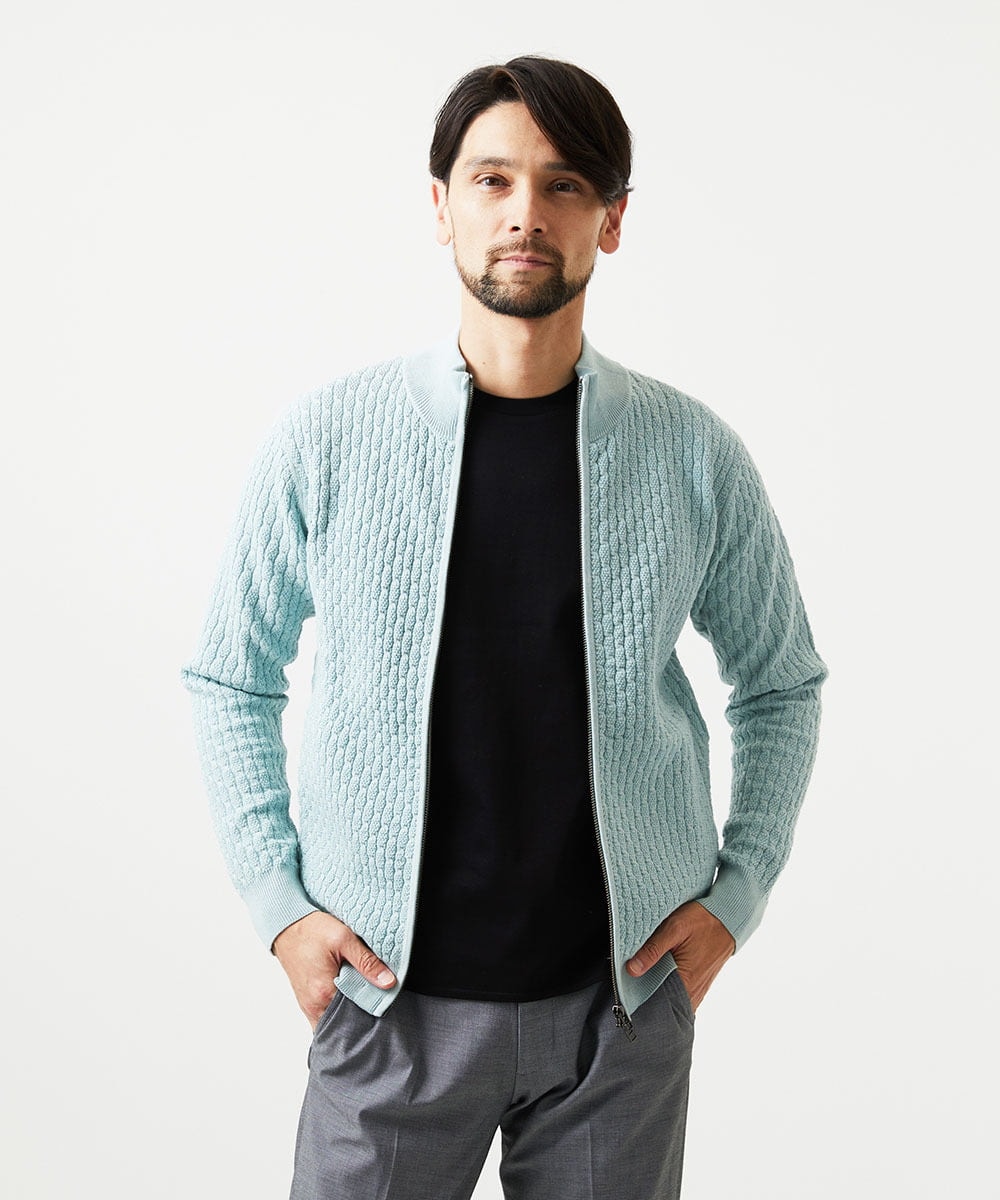 MNFCF50230 MICHEL KLEIN HOMME(ミッシェルクラン オム) スタンドカラ―ニットカーディガン グリーン