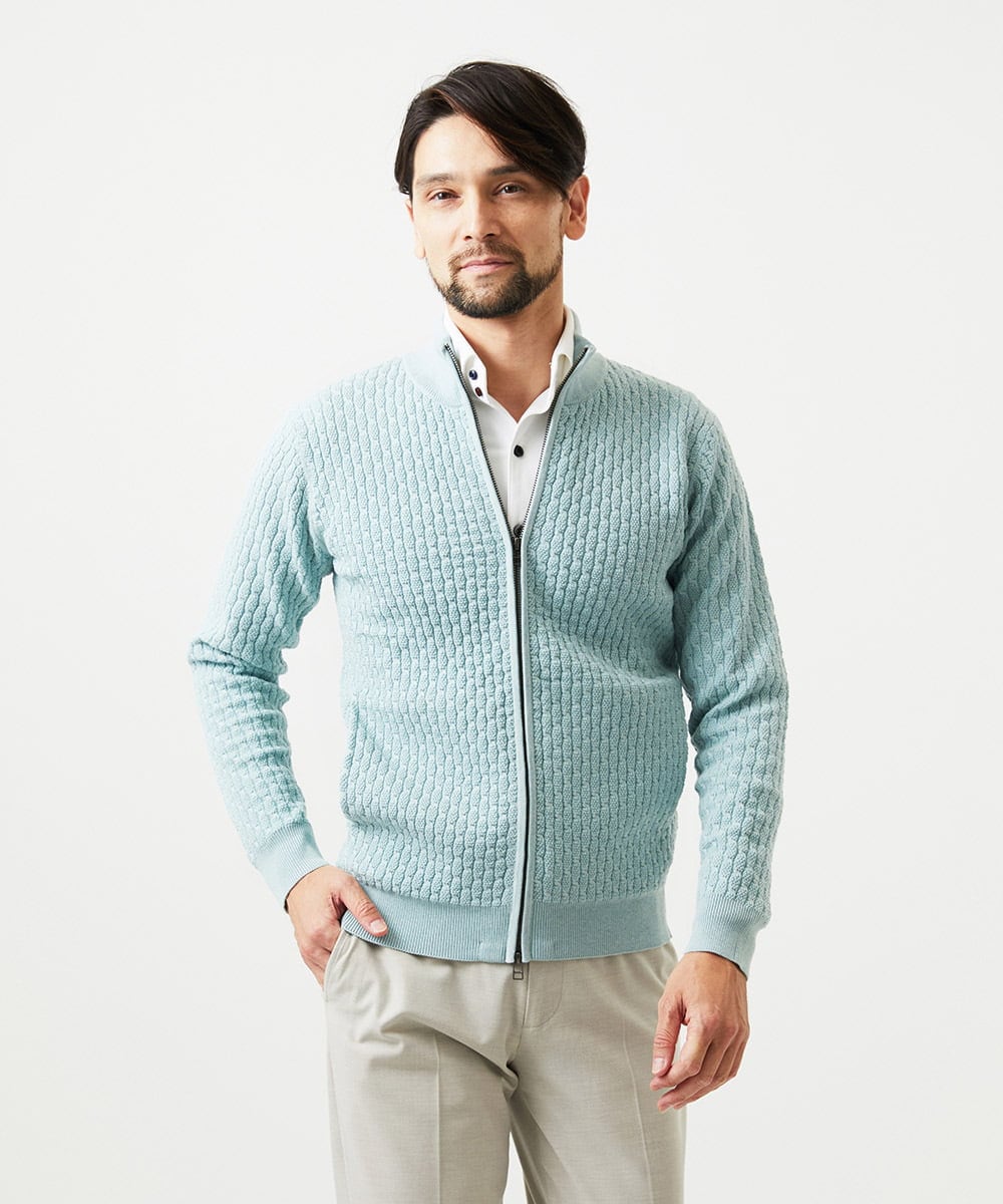 MNFCF50230 MICHEL KLEIN HOMME(ミッシェルクラン オム) スタンドカラ―ニットカーディガン グリーン