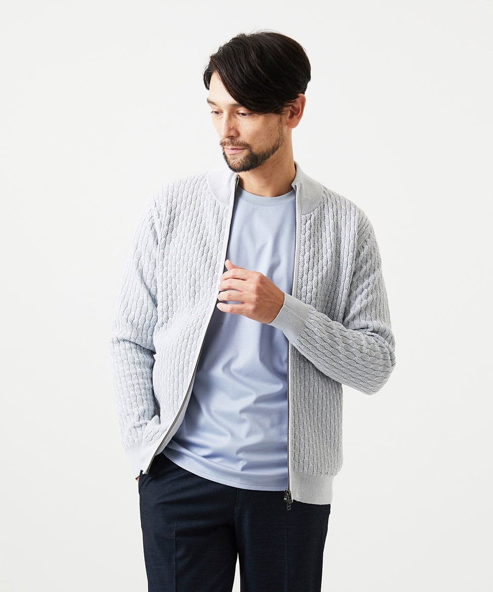 MNFCF50230 MICHEL KLEIN HOMME(ミッシェルクラン オム) スタンドカラ―ニットカーディガン ライトグレー