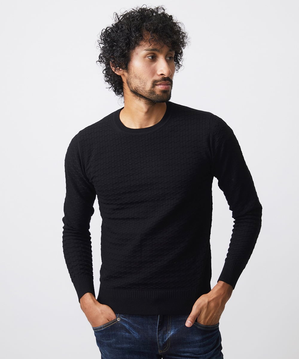 MNFDC50200 MICHEL KLEIN HOMME(ミッシェルクラン オム) クラシカルクルーネックニット ブラック