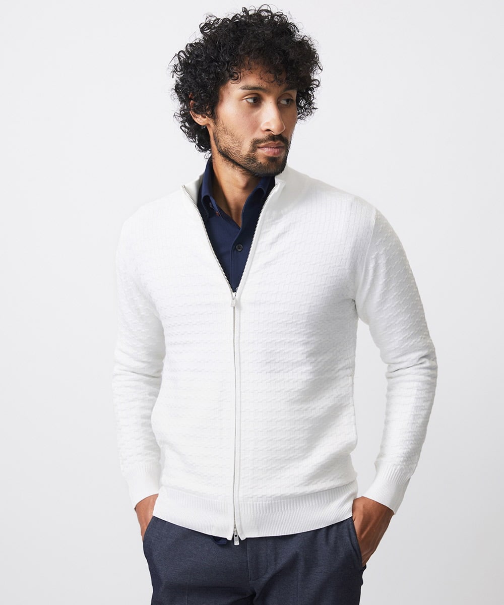 MNFDC51230 MICHEL KLEIN HOMME(ミッシェルクラン オム) クラシカルニットZIPアップカーディガン ホワイト