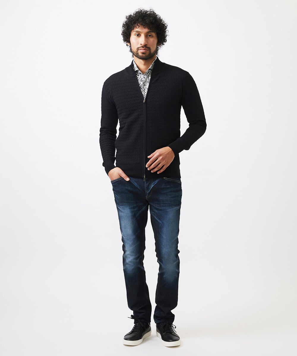 MNFDC51230 MICHEL KLEIN HOMME(ミッシェルクラン オム) クラシカルニットZIPアップカーディガン ブラック