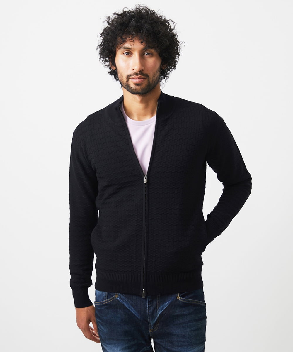 MNFDC51230 MICHEL KLEIN HOMME(ミッシェルクラン オム) クラシカルニットZIPアップカーディガン ブラック